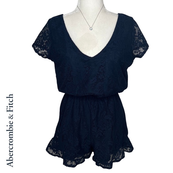 Abercrombie & Fitch Pants - ❌SOLD❌ Abercrombie & Fitch Lace Ruffle Detail Romper, Navy Blue, Medium